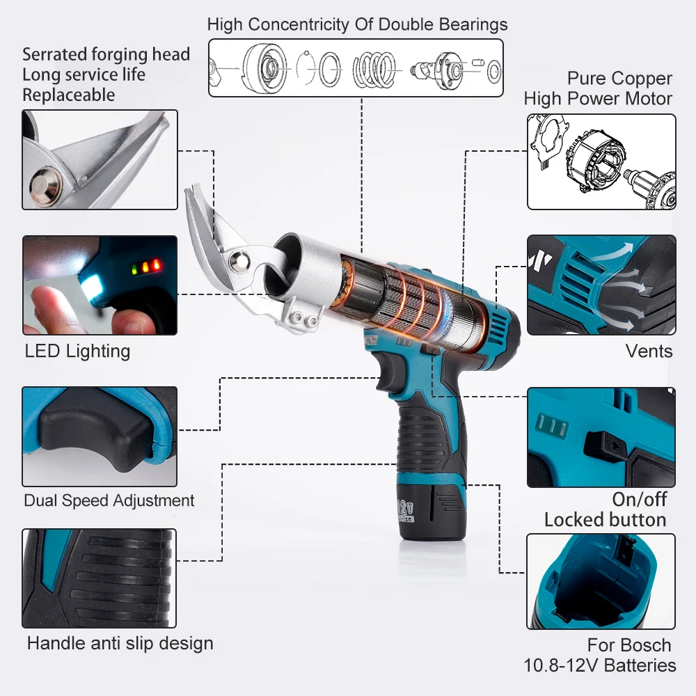 12V Cordless Electric Iron Scissors Shear Sheet Rechargeable Two Speed Electric Scissor Metal Cutting Tool For Bosch Battery