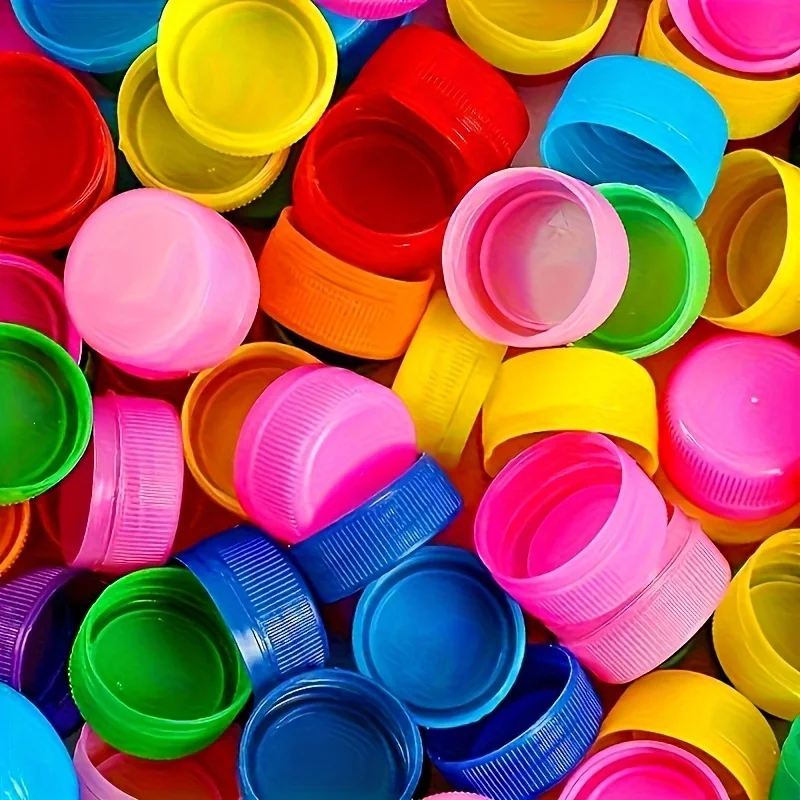 120 tapas de botellas de plástico de neón vibrantes: colores surtidos reutilizables y duraderos para manualidades, proyectos de arte