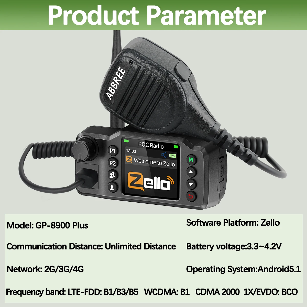 ABBREE GP-8900 Plus red coche Walkie Talkie Zello GPS Global POC Radio de largo alcance tarjeta SIM Dual 3G/4G Android Bluetooth WIFI