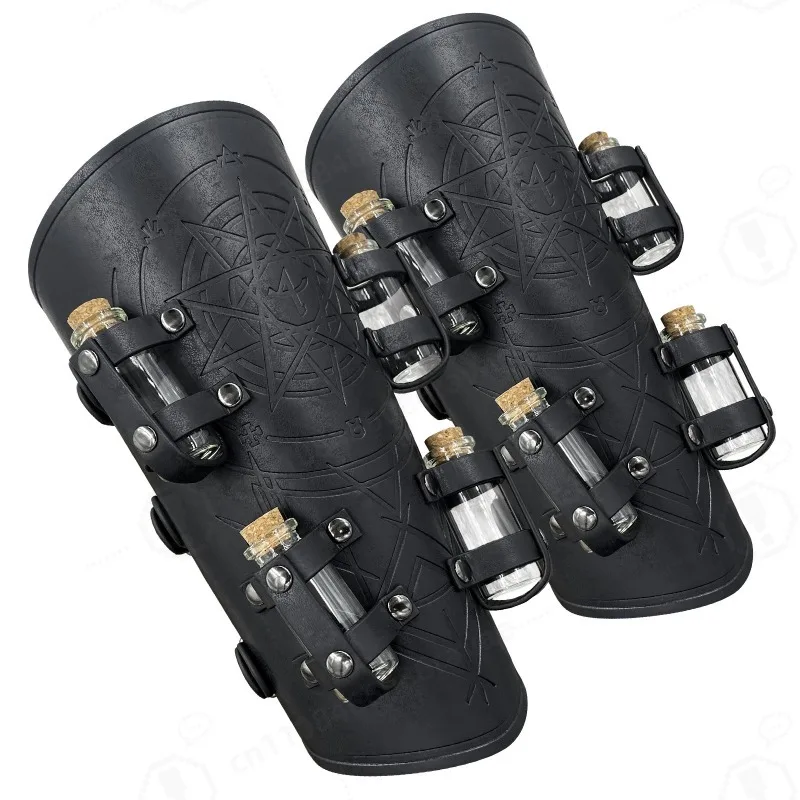 Medieval Viking PU Leather Wrist Cuffs Alchemist Style Bracers for Renaissance LARP Halloween Cosplay Props