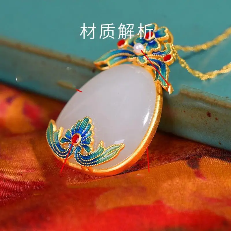 Silver Inlaid Natural White Antique Chinese Style Palace With Cheongsam Hotan Jade Necklace Jade Pendant Jewelry