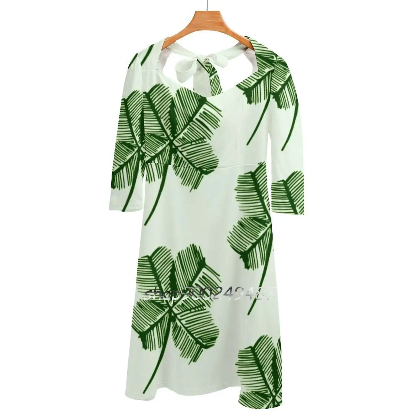 Lucky Shamrock Pattern Square Neck Dress New Plus Size Elegant Women Waist Tight Dress Irish Shamrock Luck Pride Tropical Leaf