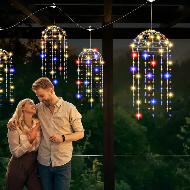 4pcs Solar Hanging Jellyfish Lights 8 Modes Waterproof LED Outdoor String Lights for Garden Weddings Trees Christmas Decorative