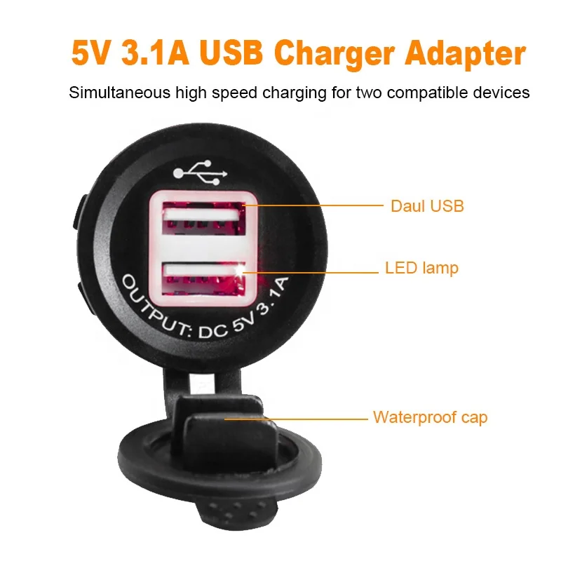 12V 24V Auto Adapter Motorfiets 5V 2.1a Dual Usb Autolader Socket