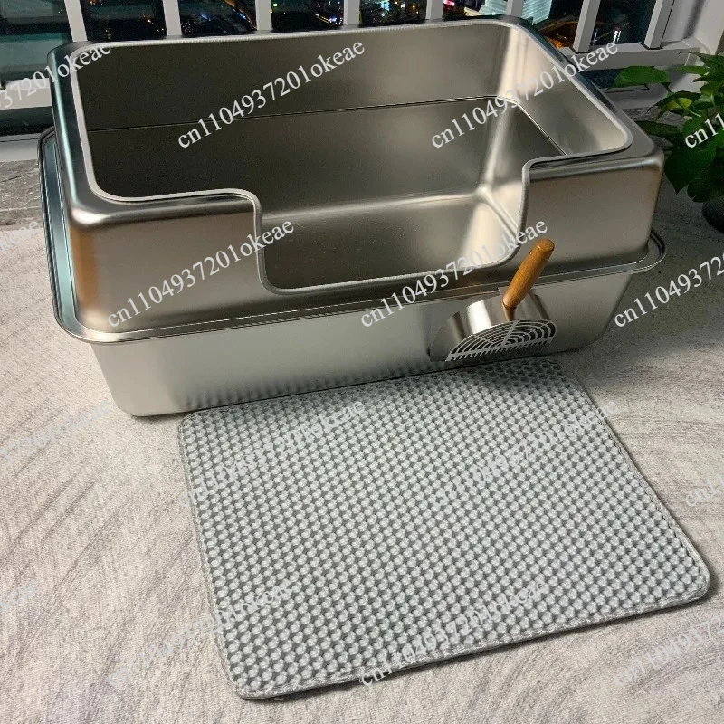 stainless-steel-jumbo-cat-litter-box-open-type-cat-bedpans-low-entry-kitty-toilet-with-anti-splash-design-pet-potty-for-kittens