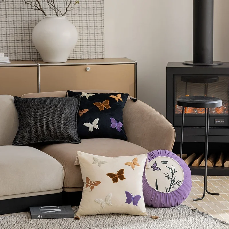 

Black/white/Purple/black Luxury Cushion Cover Butterfly Throw Pillowcase embroidered Waist Pillow Cover Sofa Decoration