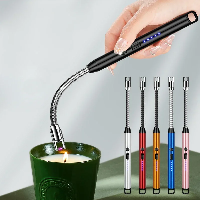 360° Bending Hose Pulse Ignition Electric Arc Lighter USB Lighters Windproof Flameless Lengthened for Kitchen BBQ Candle Lighter