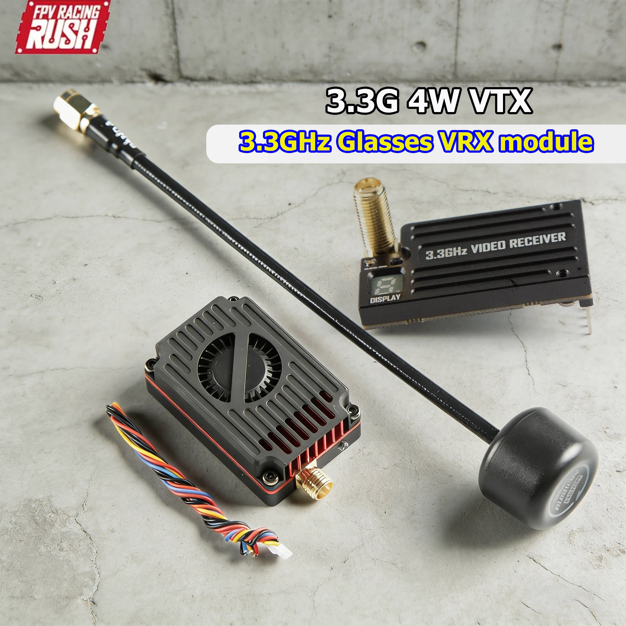 

RushFPV 3.3G 4W VTX Video Transmitter Supports IRC Tramp Protocol 7-30V 3.3GHz Glasses VRX Module for Long Rang FPV Racing Drone