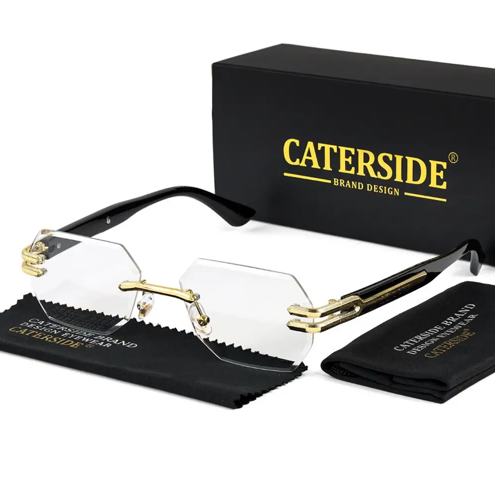 CATERSIDE Neue rahmenlose Sonnenbrille für Herren, modische polygonale Spiegellinsen mit Farbverlauf, Metallrahmen, Damen-Party-Sonnenbrille für den Außenbereich – Detail 30