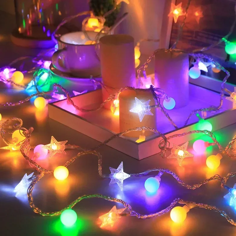 หลากสี LED Star Ball String ไฟแบตเตอรี่กันน้ํา Fairy โคมไฟกลางแจ้งสําหรับ Garden Tree Party งานแต่งงานตกแต่ง