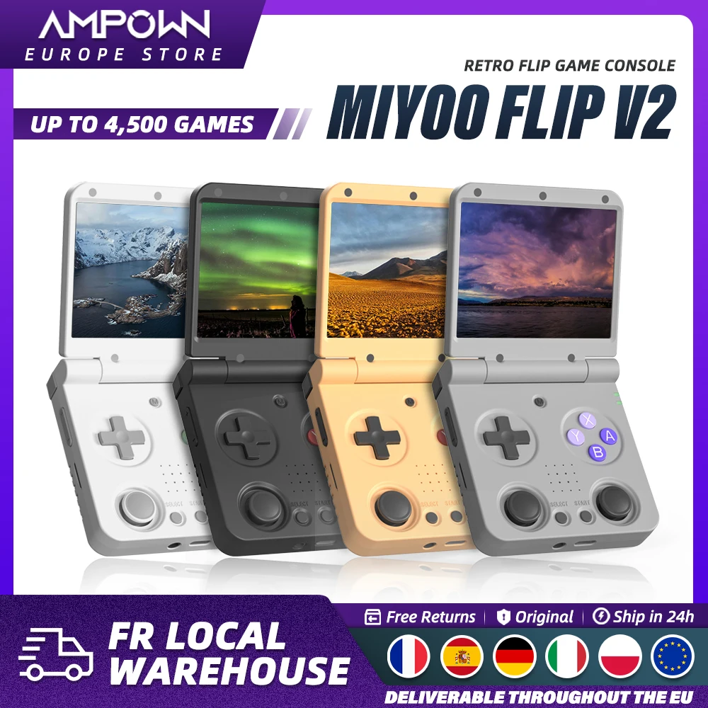 MIYOO FLIP V2 joueurs de jeu portables 3.5 ''écran IPS système Linux oignon OS Consoles de jeux vidéo étui gratuit Gamer cadeau rétro jeu