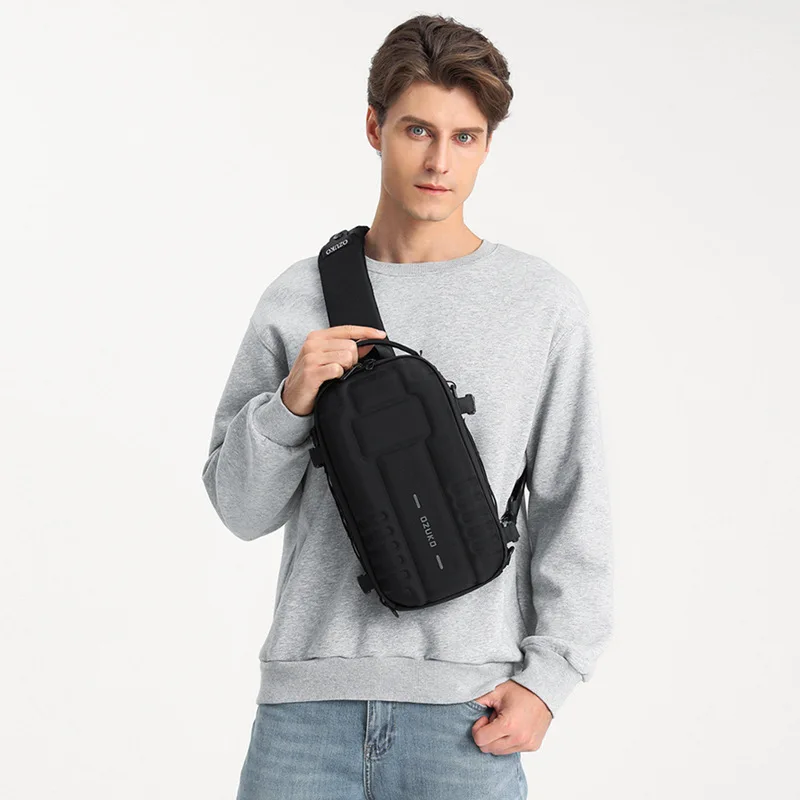 OZUKO-Bolso de pecho con carcasa dura para hombre, bandolera multifuncional de gran capacidad, resistente al agua, táctico, de alta calidad, para