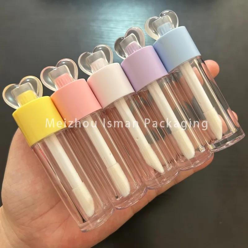 

50Pcs 7ml Clear Top Heart Shape Tube Big Doe Foot Lipgloss Container Unique Large Brush Chunky Lip Gloss Tubes Packaging