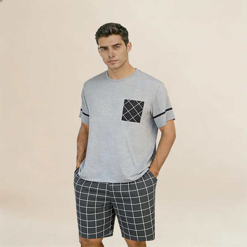 Men's Popular Men Can Wear Loungewear Suits, Cartoon Pajama Set Short-sleeved Plaid Pants Pajamas Pijamas Lounge Set Pyjamas Men