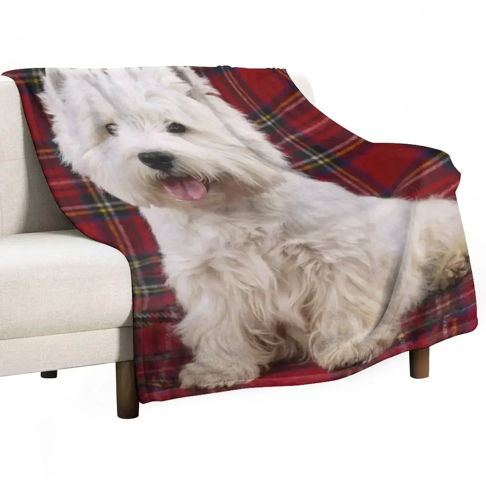 West Highland White Terrier on a Scotch Plaid Throw Blanket Color Fast Cozy Throw Blanket