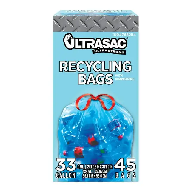 

Ultrasac Bolsas Reciclaje Cordón 33 Gal (0,9 Mil, 33 x 38 дюймов, Azul) — 45 Uds