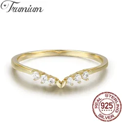 Trumium New S925 sterling Silver V-shaped Small Love Rings for Women Simple  Cubic Zircon Gold Stackable Ring