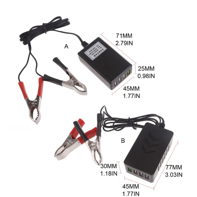 Convertidor portátil Y1UB con clip batería 12V/24V a 5V Cargador USB 4 puertos multipuerto