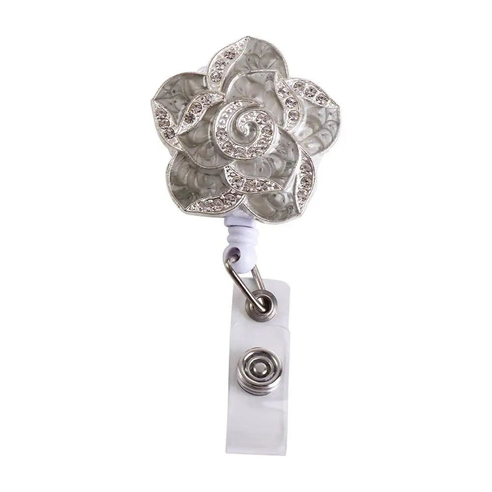 

Rose Flower Name Card Holder Nurse Doctor Name Tag Certificate Clasp Diamond Badge Reel Badge Holder Retractable Badge Reel