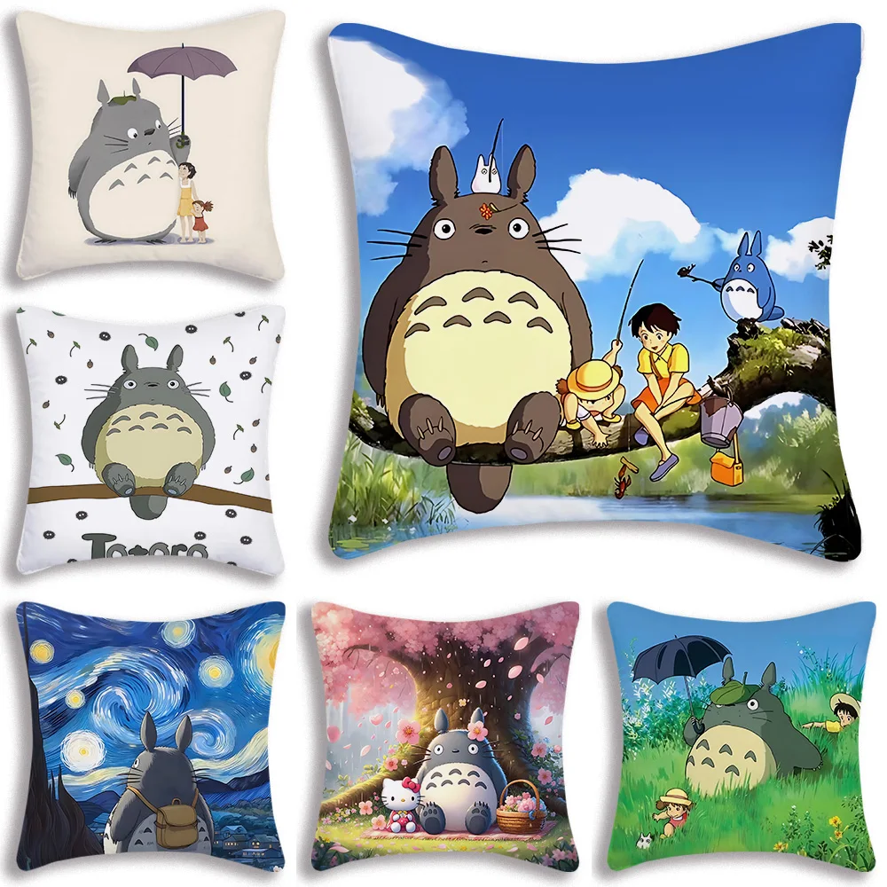 Anime T-TotoroS Kawai Pillow Covers Cartoon Sofa Decorative Home Double-sided Printing Short Plush Cute Cushion Cover