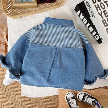 New Spring Autumn Denim Jacket For Boys Fashion Children Clothing Kids Baby Boys Clothes Outerwear Striped Jean Jackets Coat 2