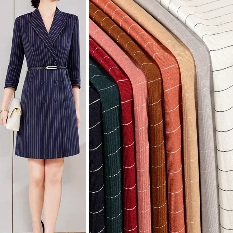 100x150cm Pinstripe Twill Fabric Elastic Polyester Women Suit Uniform Dress Shirt Skirt Fabric DIY Handmade Material