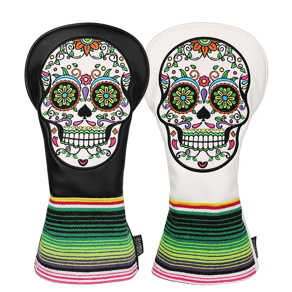 

Sugar Skull Embroidered Black White PU Faux Leather Golf Club Driver Head Cover