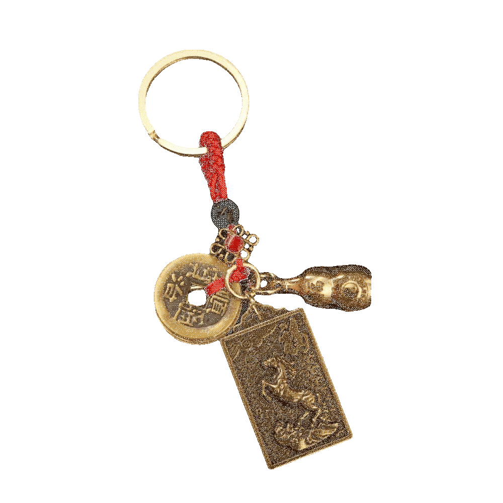 

Chinese Style Zodiac Brass Keychain Vintage Design New Year gift Five Emperors Money Keychain Year of Horse Lucky Charm Keychain