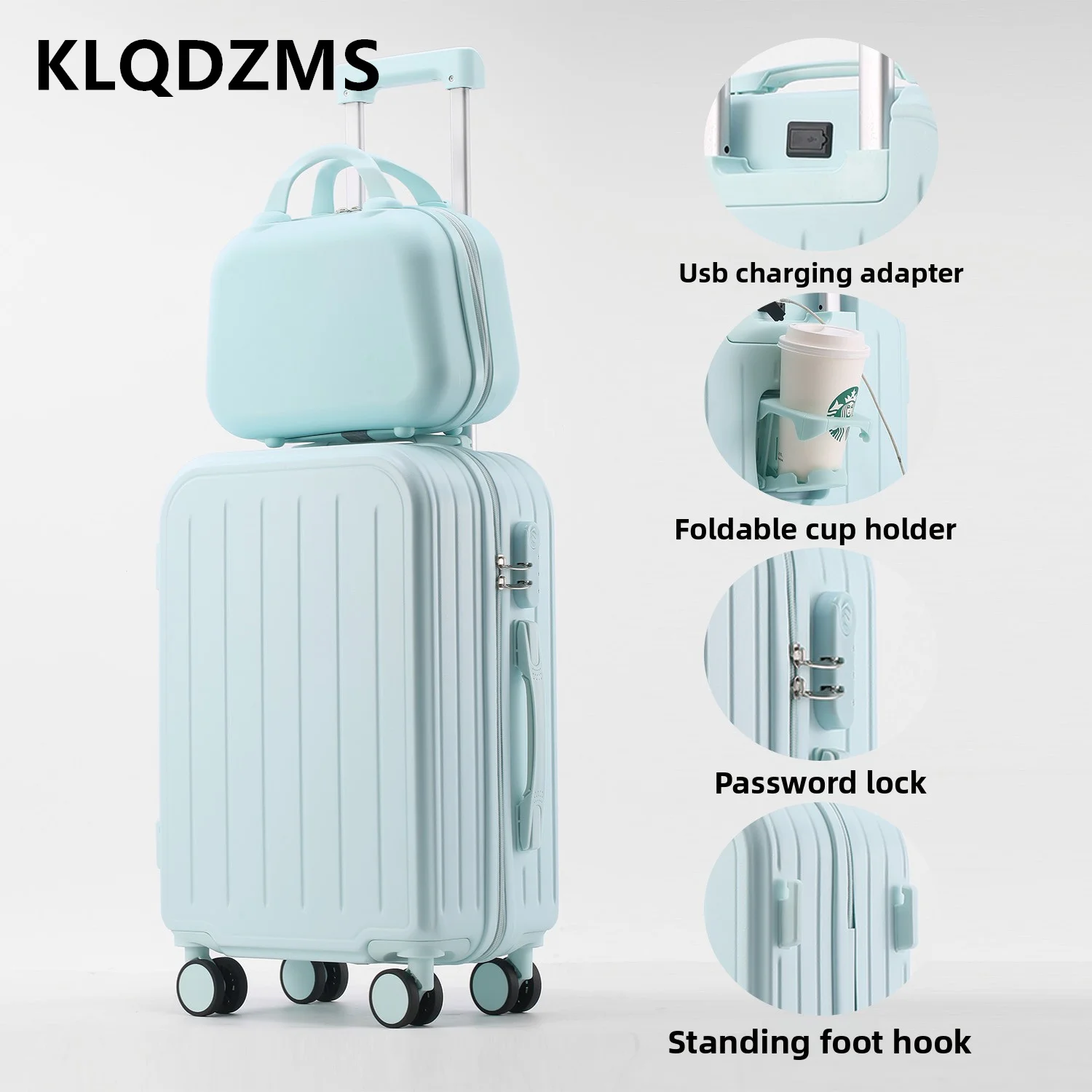 KLQDZMS Luggage Travel Bag Set 20 Inches Trolley Case ABS + PC Boarding Box Women's Password Box Student Rolling Suitcase