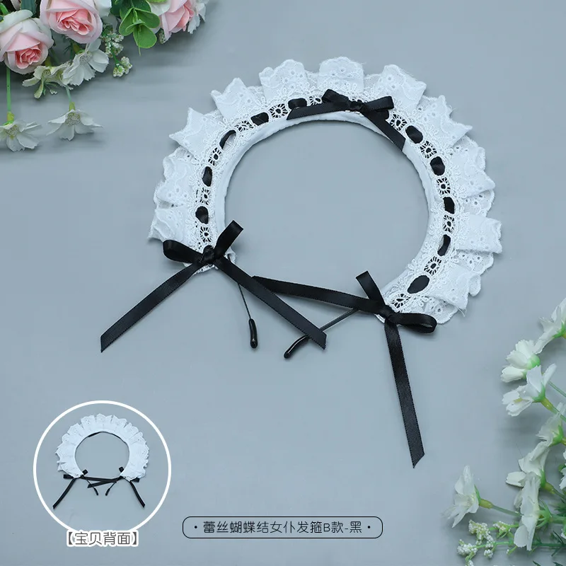 Argola de cabelo com laço e babados, acessórios japoneses de lolita, kawaii, menina, anime, cosplay, kc jk, empregada, retrô, clássico