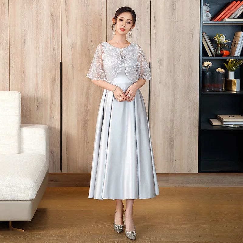Elegant Satin Mother Of The Bride Dresses Plus Size Navy Blue Mother Dress With Lace Shawl