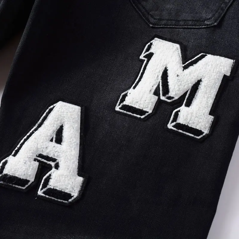 High Street Fashion Men's Jeans Retro Black Stretch Slim fit Ripple Jeans Men's Designer Hip Hop Brand Pants Hombre