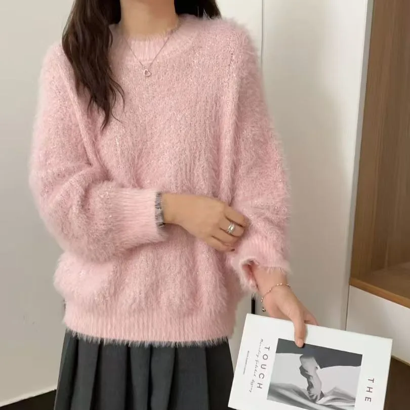 

Мягкий уютный круглый свитер Ne, женский осенне-зимний свитер Ele Temperament Sweet Sle, вязаный длинный све, теплый, теплый, модный