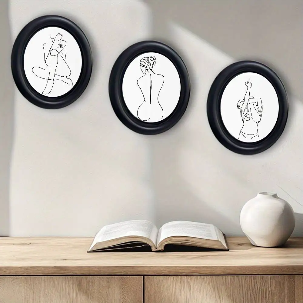 Line Modern Naked Girl Silhouette Line Wooden Elliptical Photo Frame, Perfect for Home & Holiday Decoration, Great Gift Choice