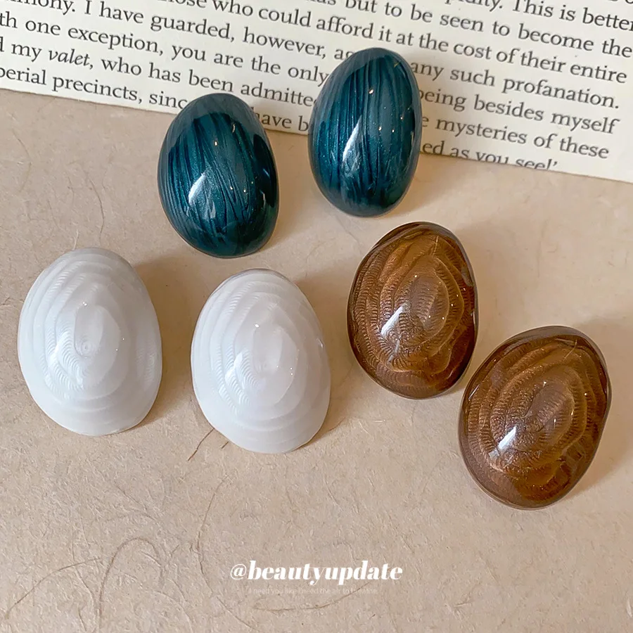 Vintage Oval Curved Stud Earrings Marble Texture Chunky Statement Ear Jewelry Retro Autumn Winter Accessories Gift