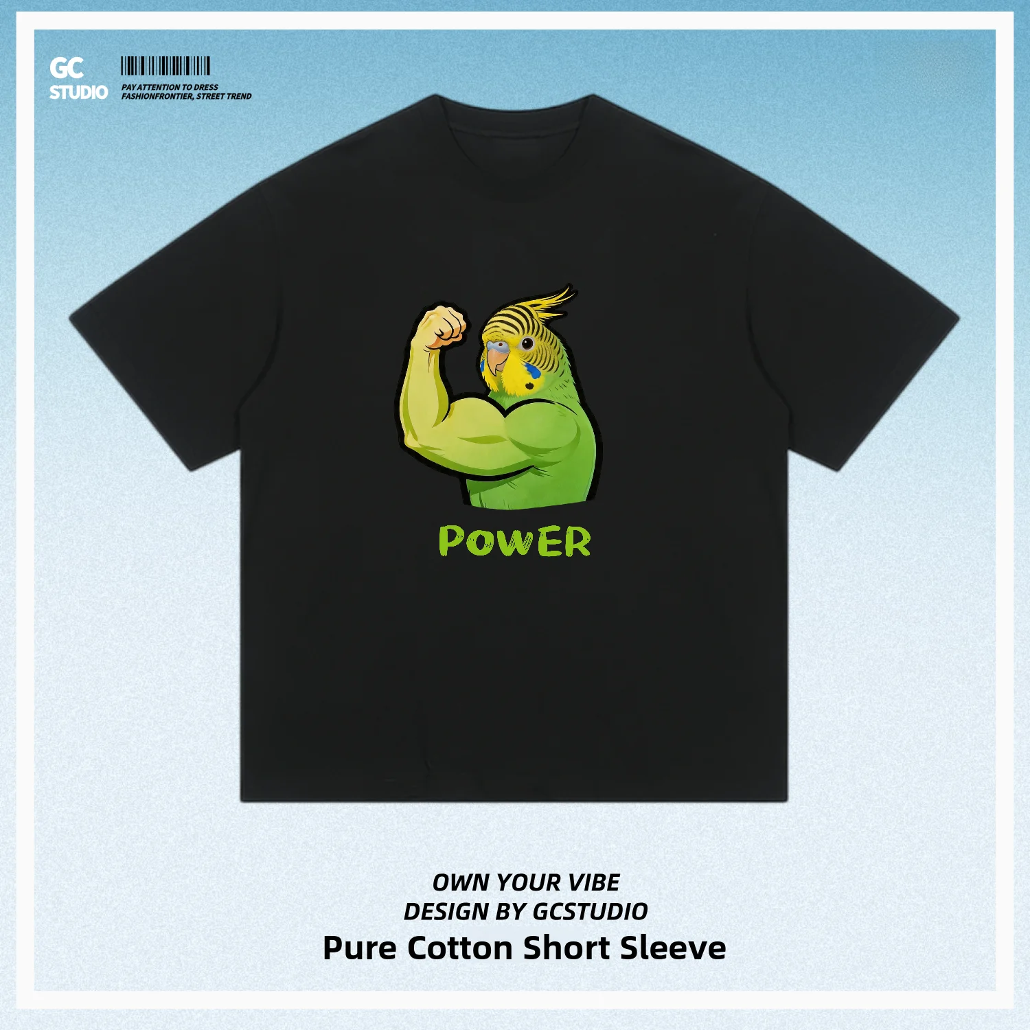 Cute Pet Bird Muscle Tiger Green Parrot Short Sleeve T-Shirt Pure Cotton Summer Unisex Print Design Breathable Comfortable Fit