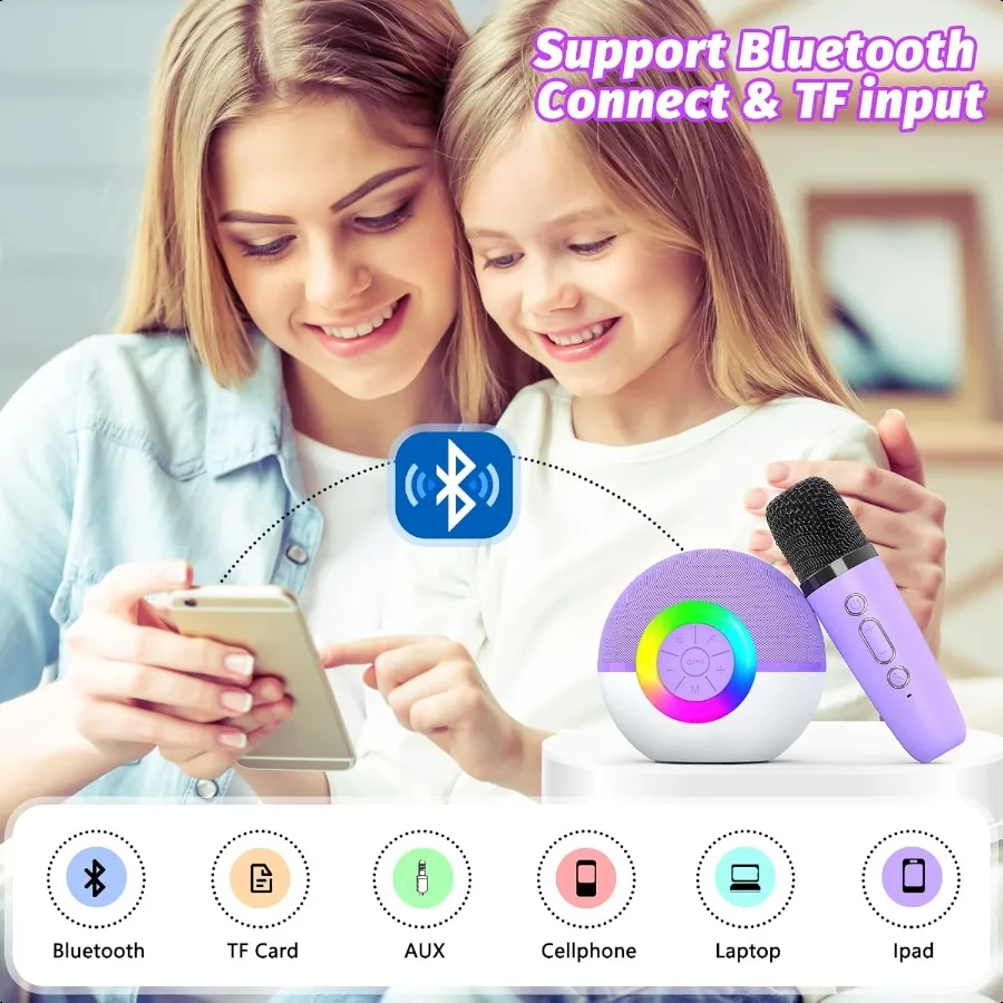 goopow ミニカラオケスピーカー 大人用 ポータブル Bluetooth マイク 歌おもちゃ LEDライト付き クリスマス 誕生日 フェスティバルに最適