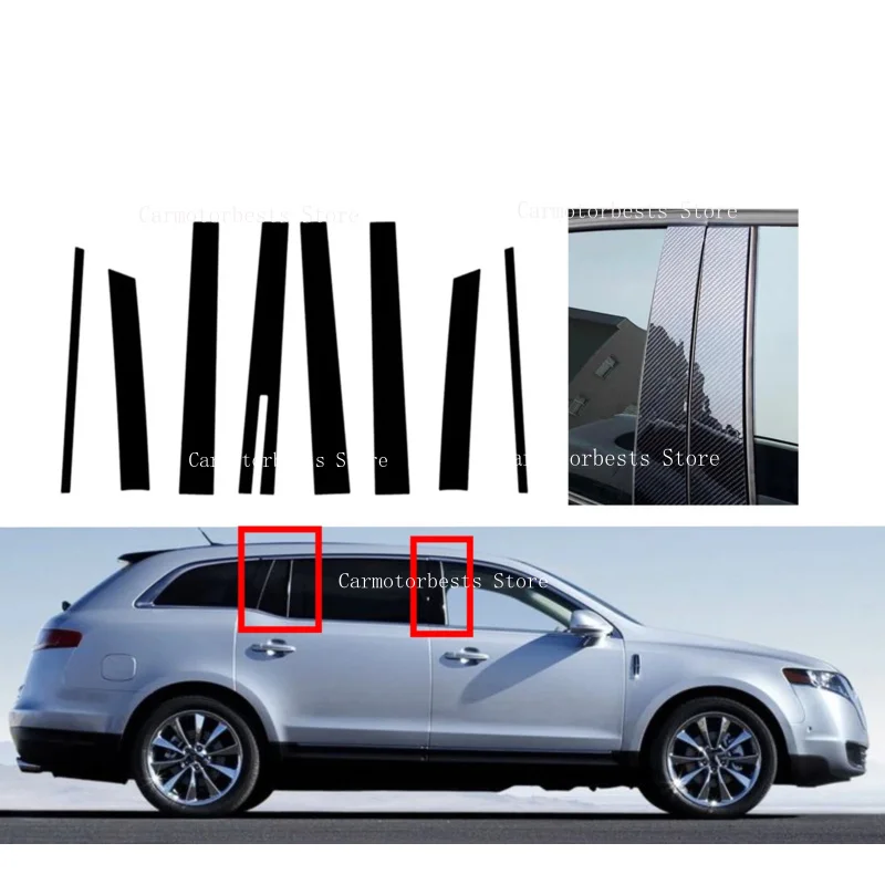 Silver Carbon Gloss Black Pillar Posts Fit For Lincoln MKT 2010-2016 2017 2018 2019 Moulding Trim Window CoverBC Column Sticker