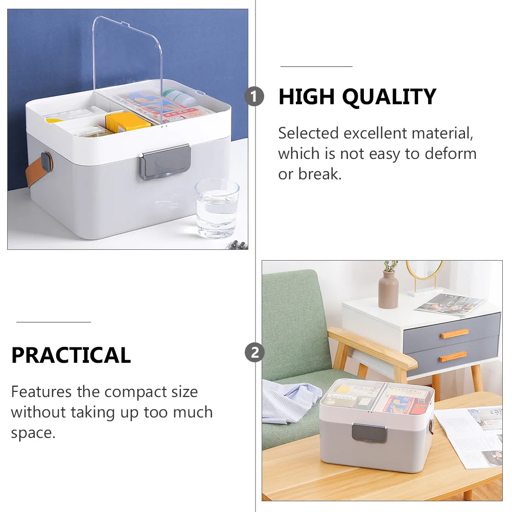 صندوق تخزين الأدوية بطبقة مزدوجة من البلاستيك المحمول بحجم صغير للاستخدام المنزلي منظم الإسعافات الأولية حقيبة متعددة الأغراض #6