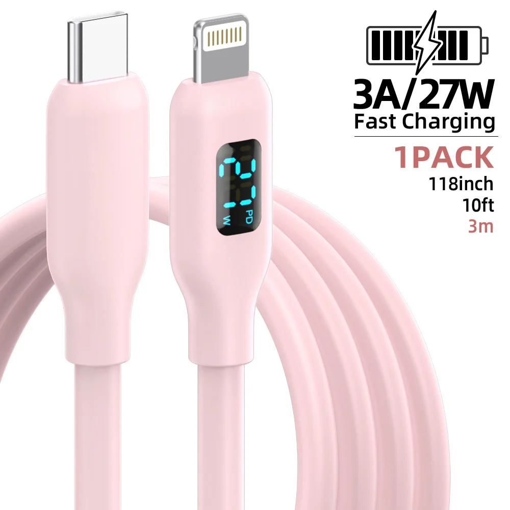 1/2er-Pack USB-C-auf-Lightning-Kabel, MFi-zertifiziert, 27W Schnellladung, Silikon, digitale Anzeige, Datenkabel für iPhone, iPad, iPod