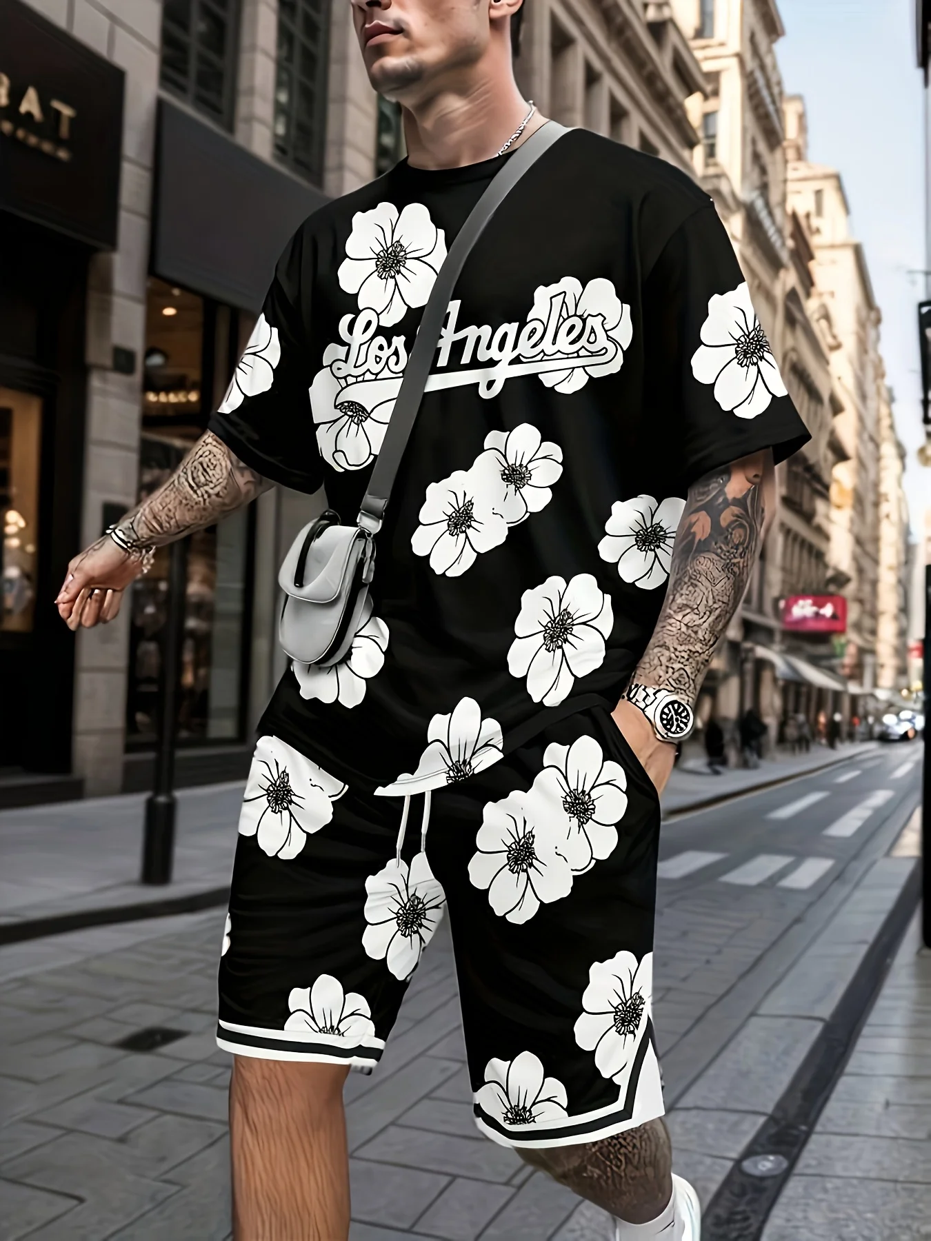

Горячая новинка 2026: Мужской комплект из футболки и шорт с цветочным принтом в стиле Лос-Анджелес – Премиальная стильная одежда для любителей городского и повседневного стиля
