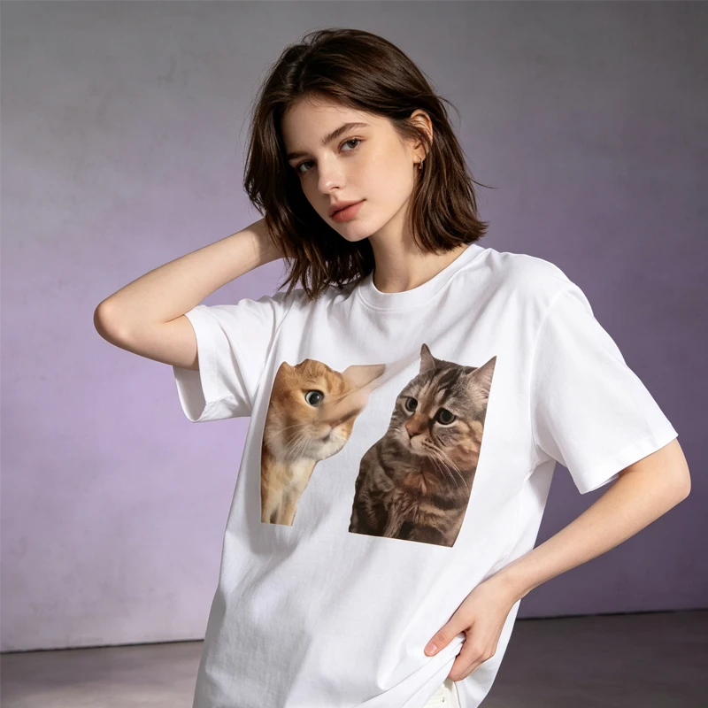 Fashion Funny Cute Cats Talking Graphic T-shirts Men Women Short Sleeve T Shirt Casual Oversized T-shirt Women's clothing