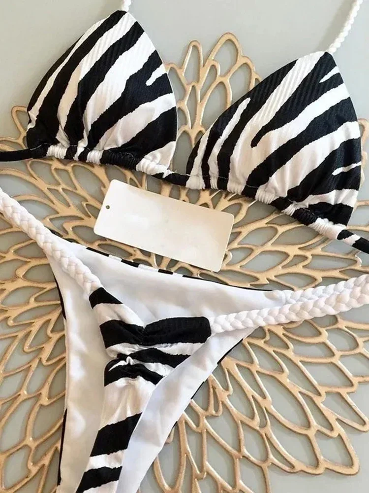 Fashion Swimwear Women Leopard Printed Sexy Bikini Set Striped Beachwear Summer Swimsuit Two Pieces Thong Bathing Suit Biquinis