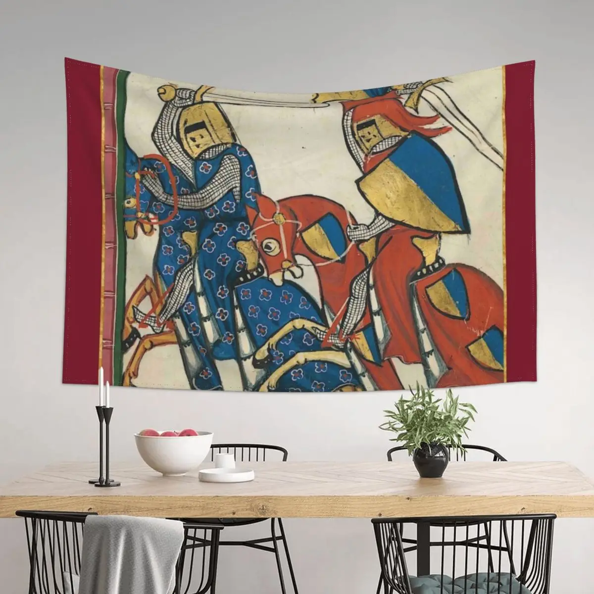 

Knights Charging Medieval Illumination Tapestry Aesthetic Room Decoration Wall Decorations Home Supplies Wall Decor Tapestry