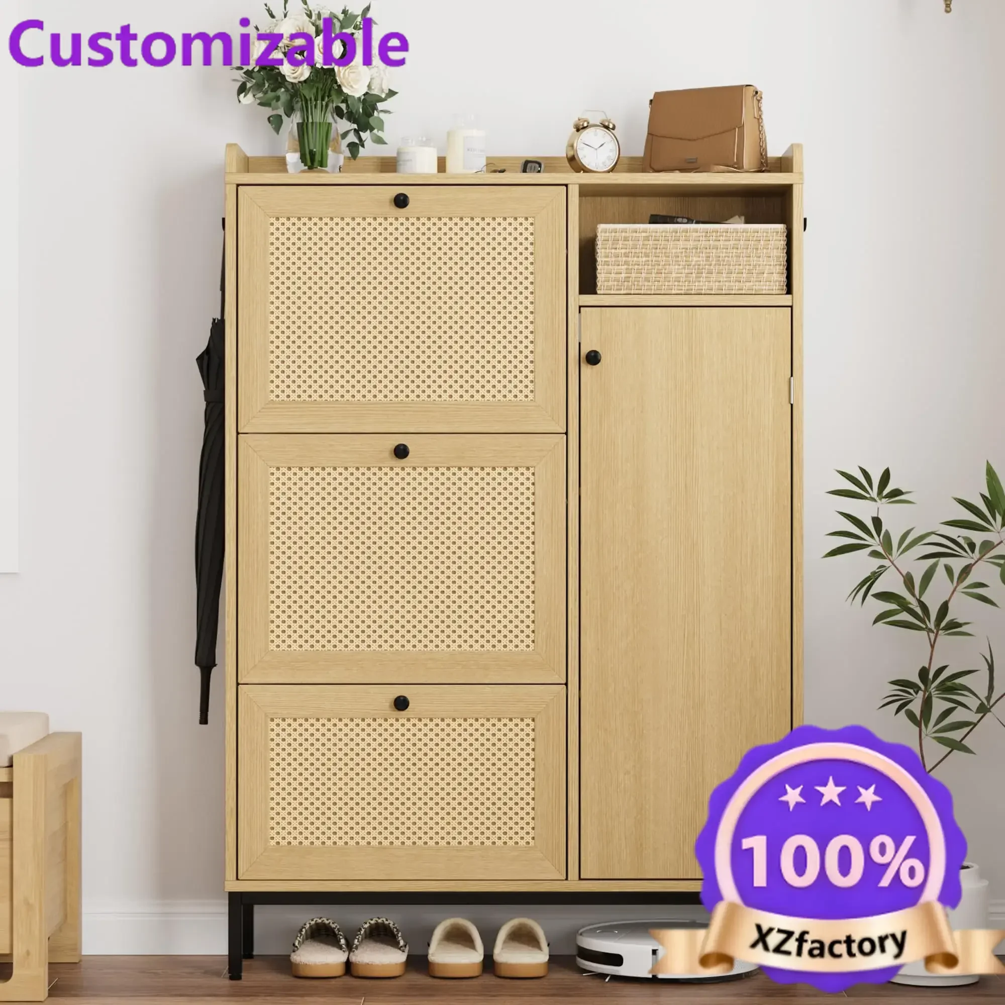 Factory Direct 2026 Shoe Cabinet with 3 Flip Drawers, 4-Tier Shoe Storage Cabinet,Shoe Organizer