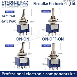 SPDT Latching Toggle Switch 6A 125V MTS-102 103 MTS-202 203 3A 250 AC Mini 3 6PIN ON-ON ON-OFF-ON Rocker Switches Lights Motors