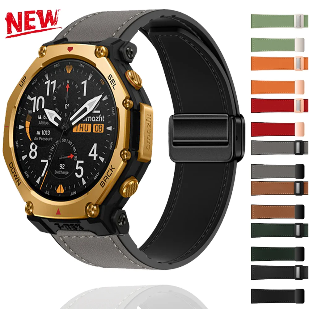 

20mm 22mm Silicone+Leather Strap for Amazfit Watch T-Rex3 Pro Magnetic Bracelet for Amazfit Watch Balance 2/Active 2/GTR4/GTS 4
