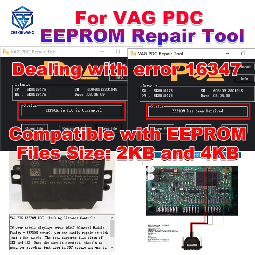 

Для VAG PDC EEPROM Инструмент для ремонта блоков Valeo Удаление ошибок 16347 Для автомобилей VAG Для файлов EEPROM 2 КБ и 4 КБ Простота в использовании