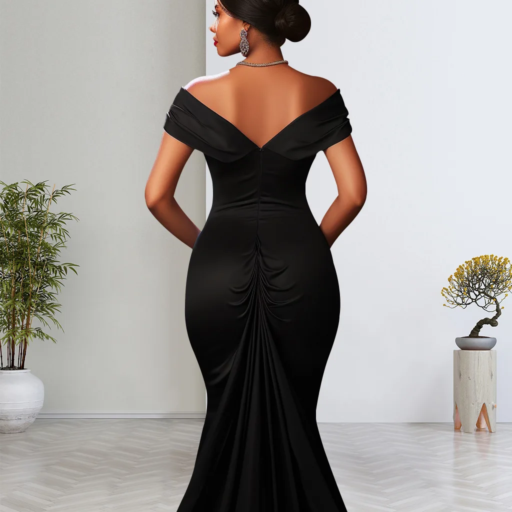 Vestido de noche largo de poliéster para mujer, traje Formal de sirena con abertura lateral, elegante, de lujo, para fiesta de boda, talla grande, 2024