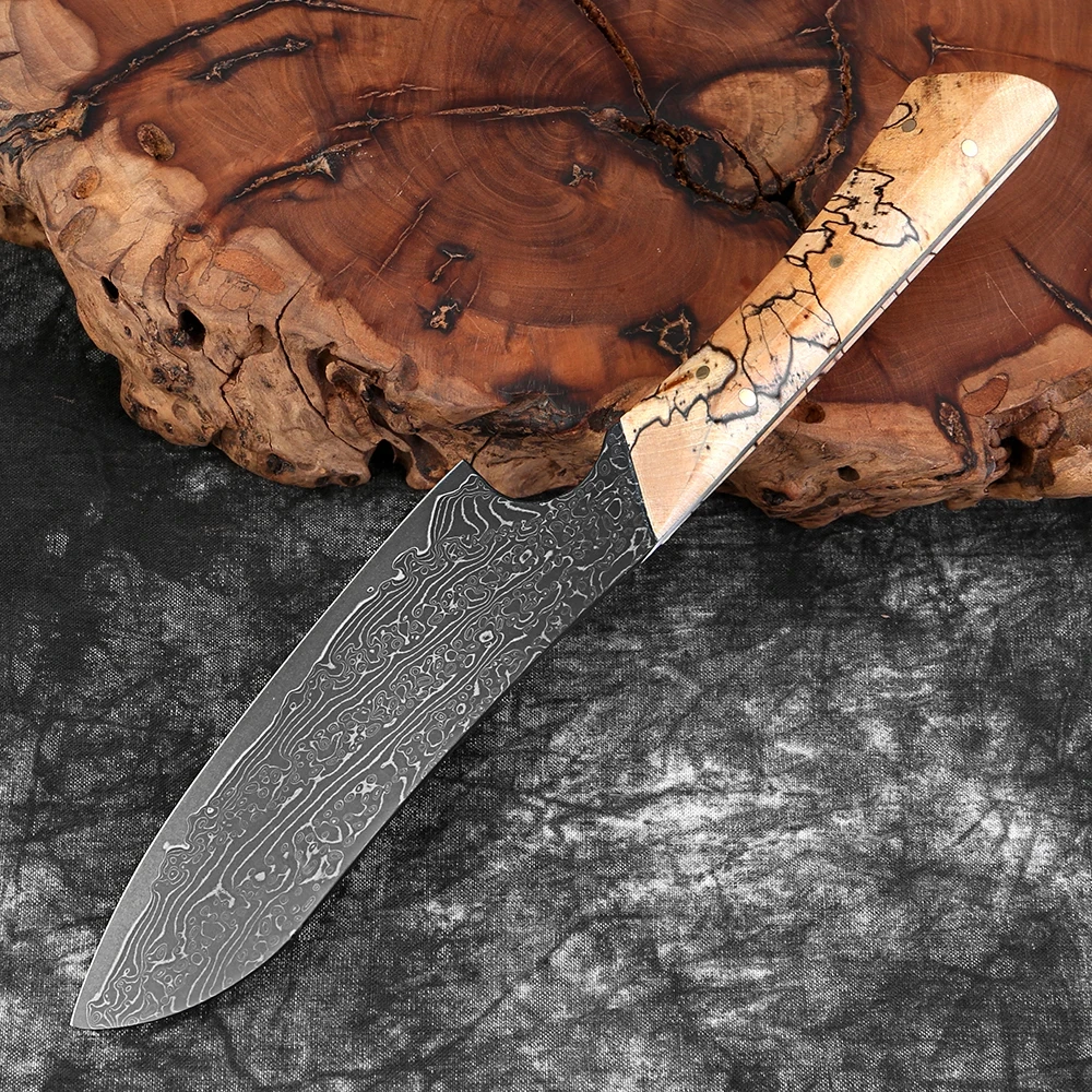 Damascus Steel Forged 5-Inch Santoku Knife Vacuum Heat Treated Full Tang Japanese Cooking Knife Gourd Paring Knife Wood Handle